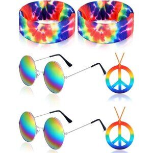 Hippie Costume Set, Hippie Sunglasses, Peace Sign Necklace and Tie Dye